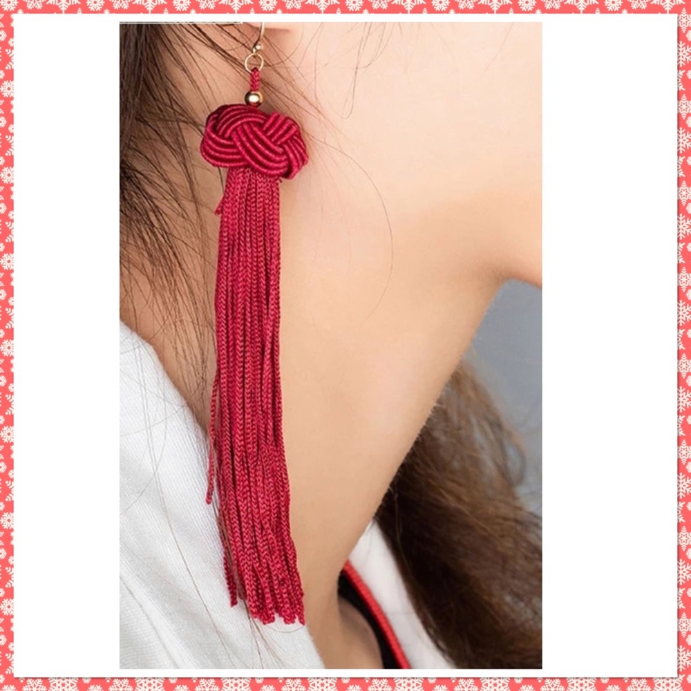 Deep Red Tassel Earrings